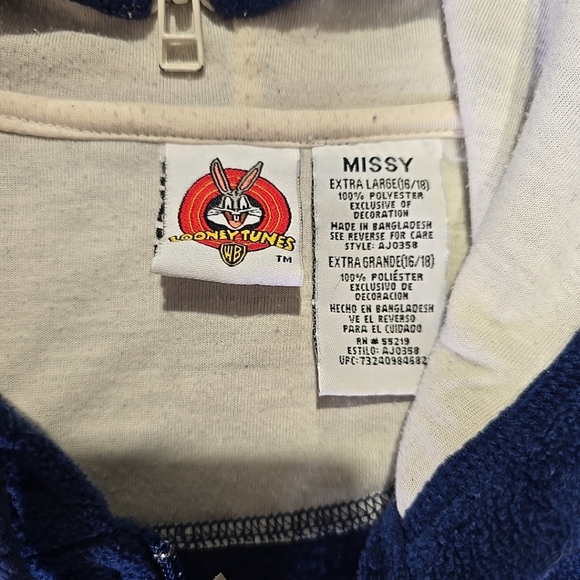 Tweety Bird Hoodie Jacket Womens XL 16/18 Looney Tunes Full Zip Fleece Vintage - Picture 2 of 3